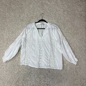 Jennifer & Grace Blouse Womens 2X White Boho Embroidered Minimal Peasant